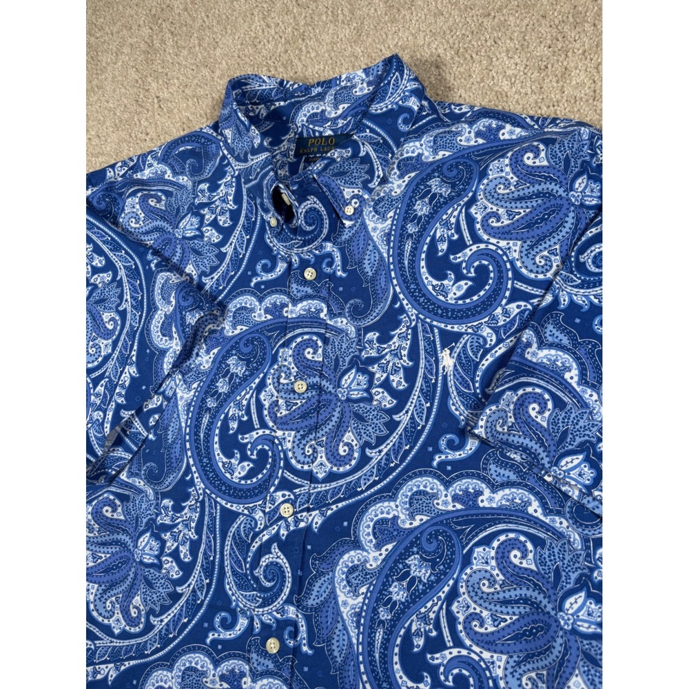 Polo Ralph Lauren Mens XXL Blue Paisley Short Sleeve Button Down Classic Shirt